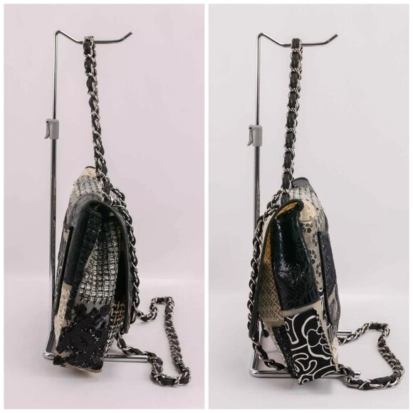 Authentic CHANEL PVC Tweed Patchwork Jumbo Single Flap Black - Picture 3 of 16